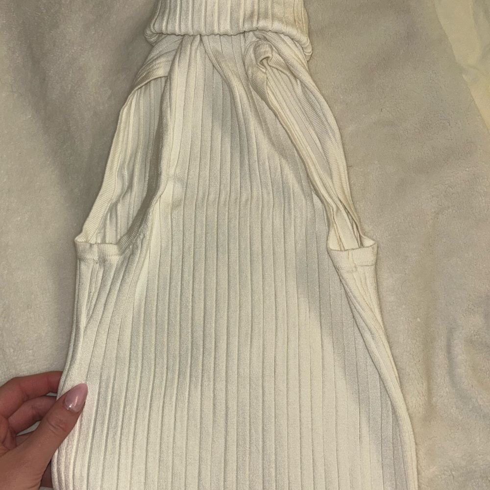 Zara Cream Ribbed Cowl Neck Sweater